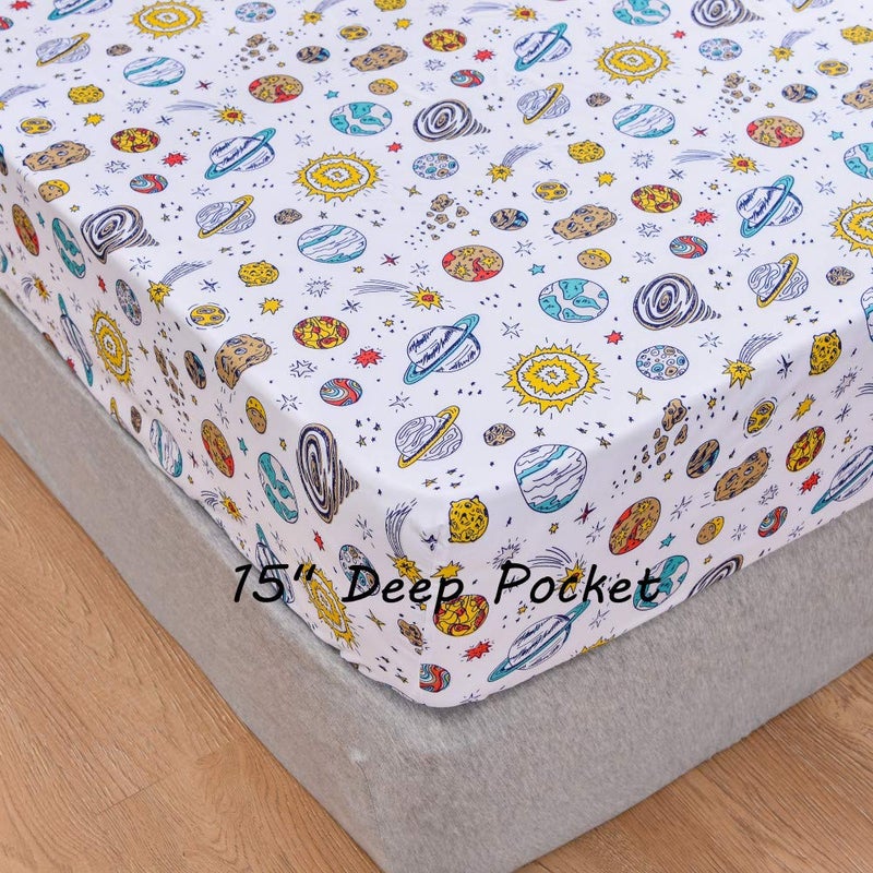 JSD مجموعة ملاءات أطفال كواكب جيس دي Universe بحجم كامل، 4 قطع بتصميم فضائي من الألياف الدقيقة بجيب عميق - Image 4